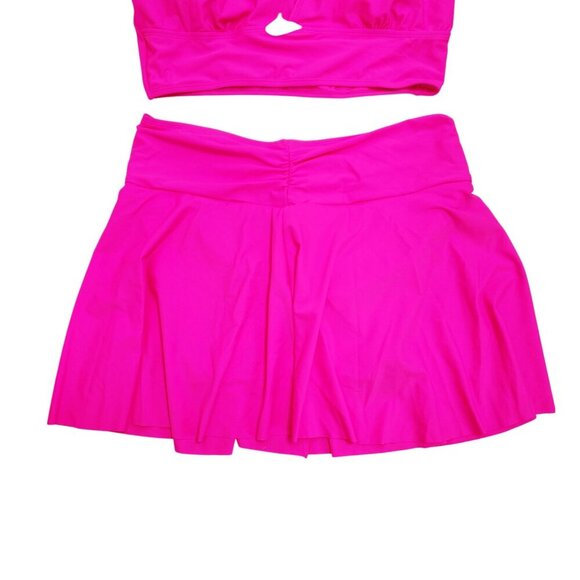 Hot Pink Two-Piece Activewear Set With Ruched Skirt & Padded Top Size XL - Picture 4 of 5